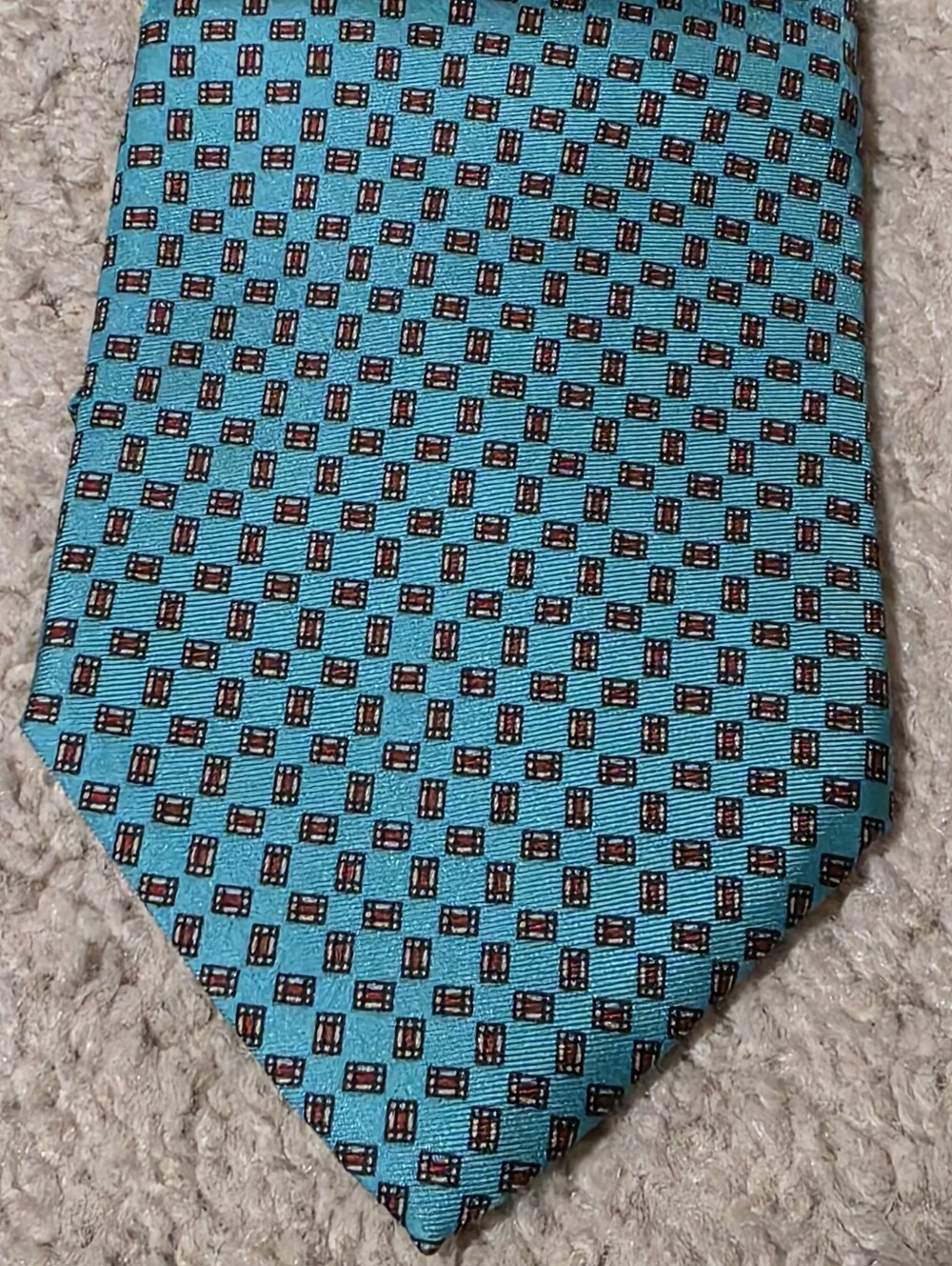 Etienne Aigner Teal Micro Geometric Print Silk Tie